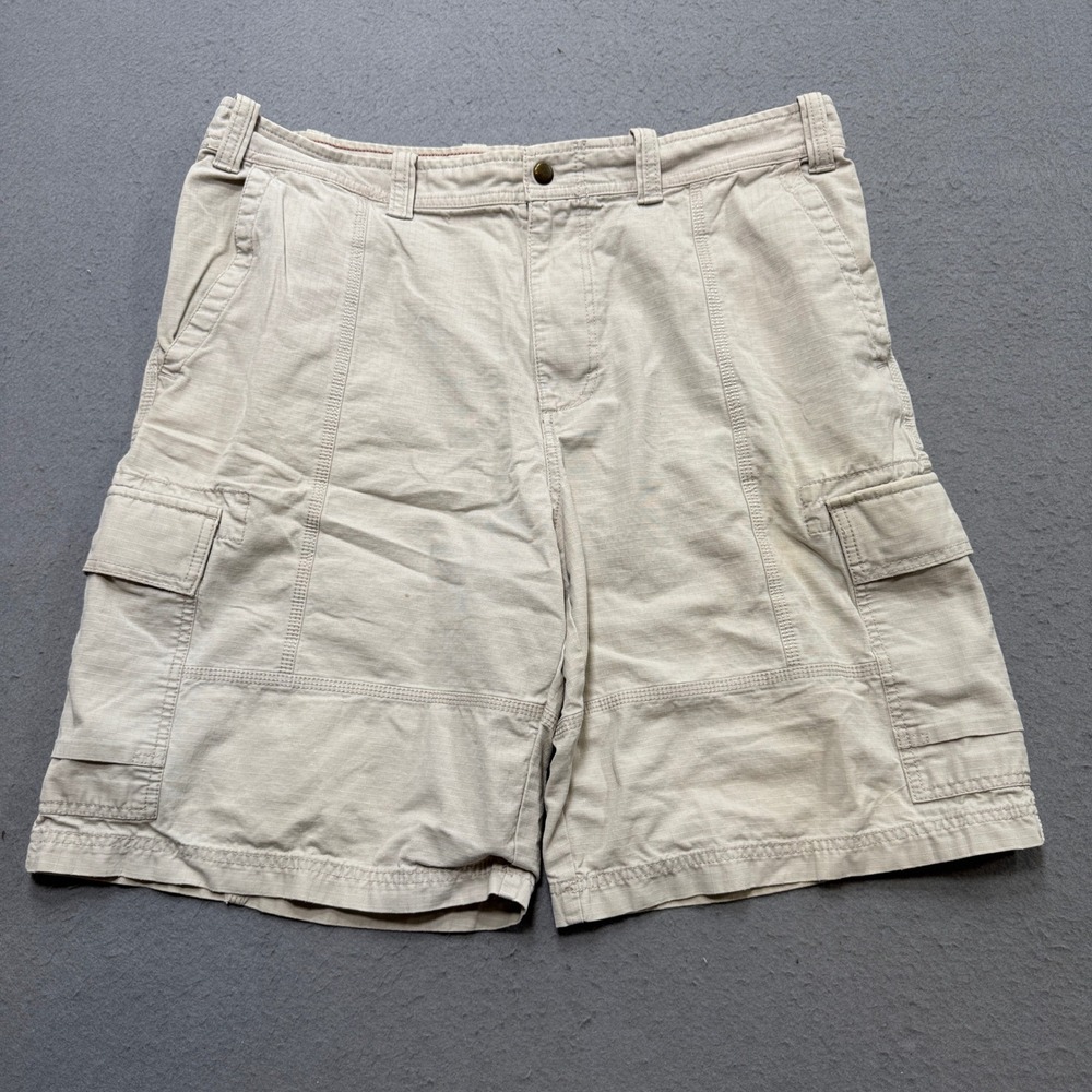 Y2K Eddie Bauer Cargo Shorts Men's 38 Beige Ripstop Relaxed Fit Hunting Outdoor